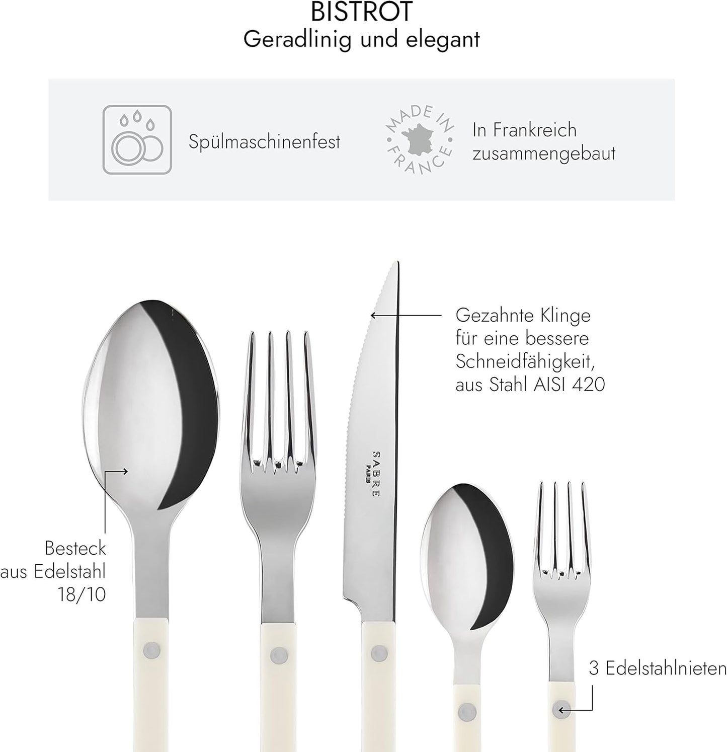 5-teiliges Tafelbesteck-Set, Set 5 Bistrot Elfenbeinfarbe