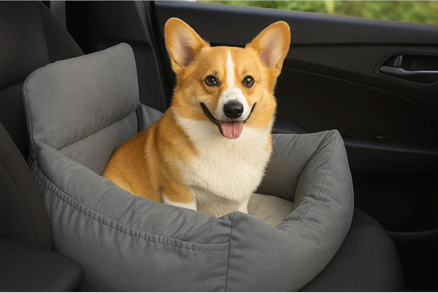 Hundeautositz mit Sicherheitsgurt, Grau-Grün