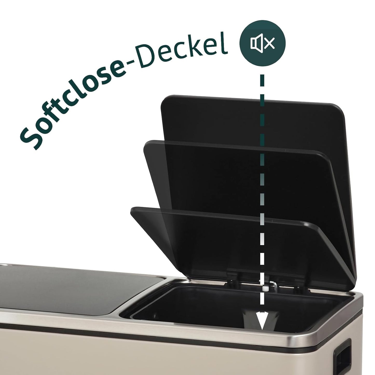 Treteimer mit Softclose und Trennsystem, 30L, Taupe TM2X15