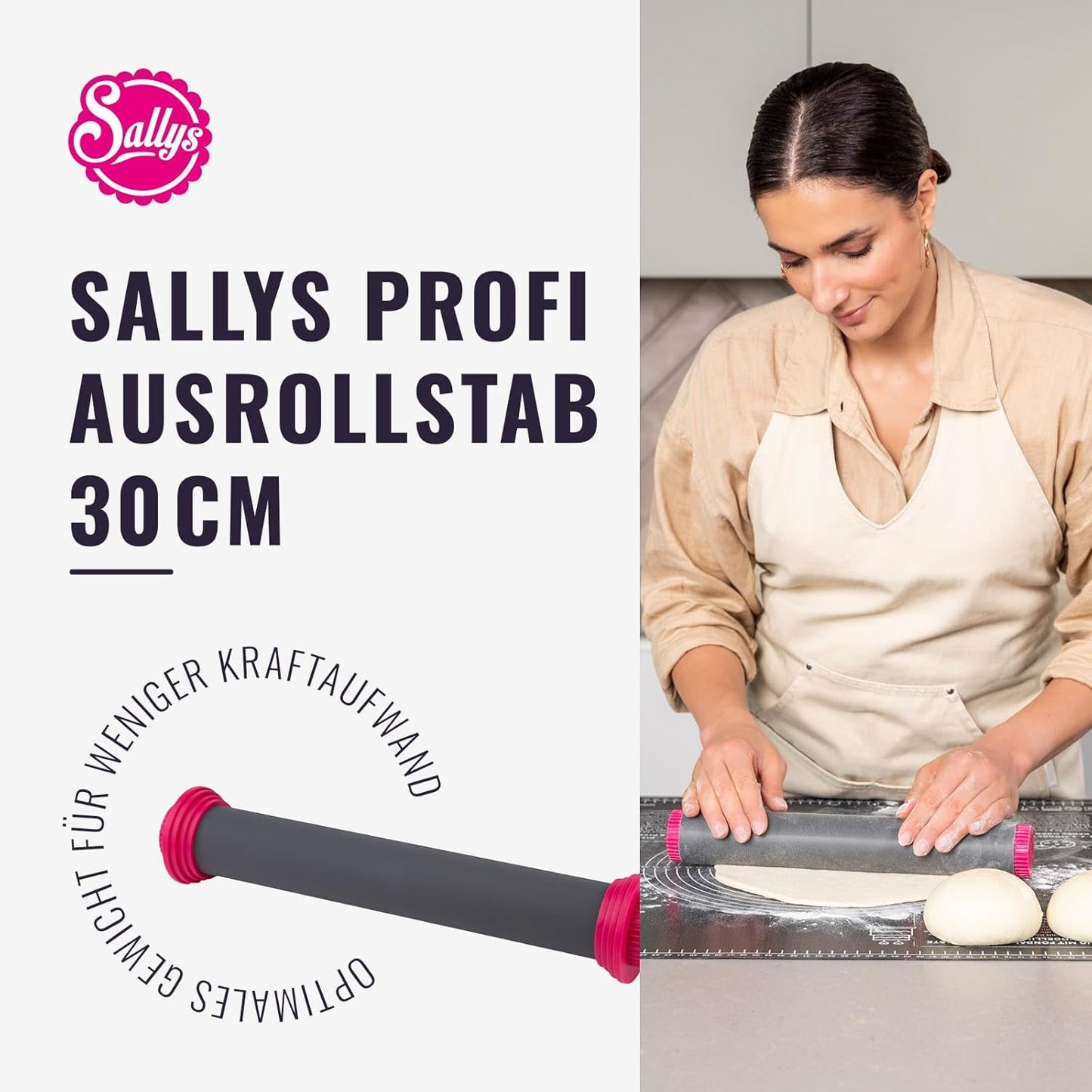 Ausrollstab mit Abstandsringen, 30 cm