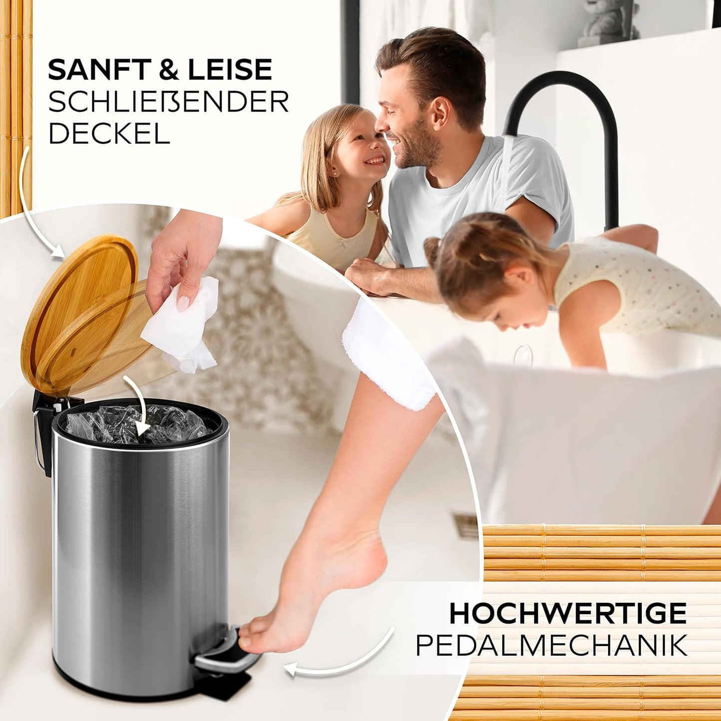 Kosmetikeimer mit Absenkautomatik, 3 Liter silber