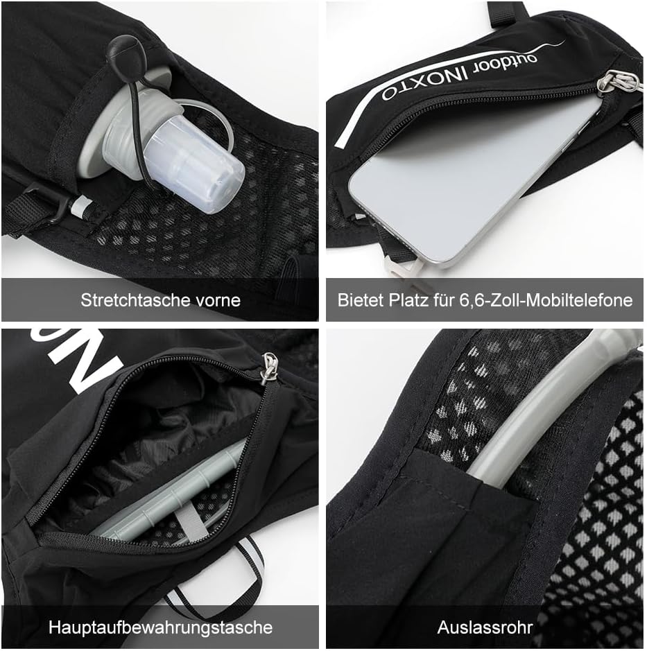Trinkrucksack mit 1.5l Wasserblase, Schwarz und Weiss Standard