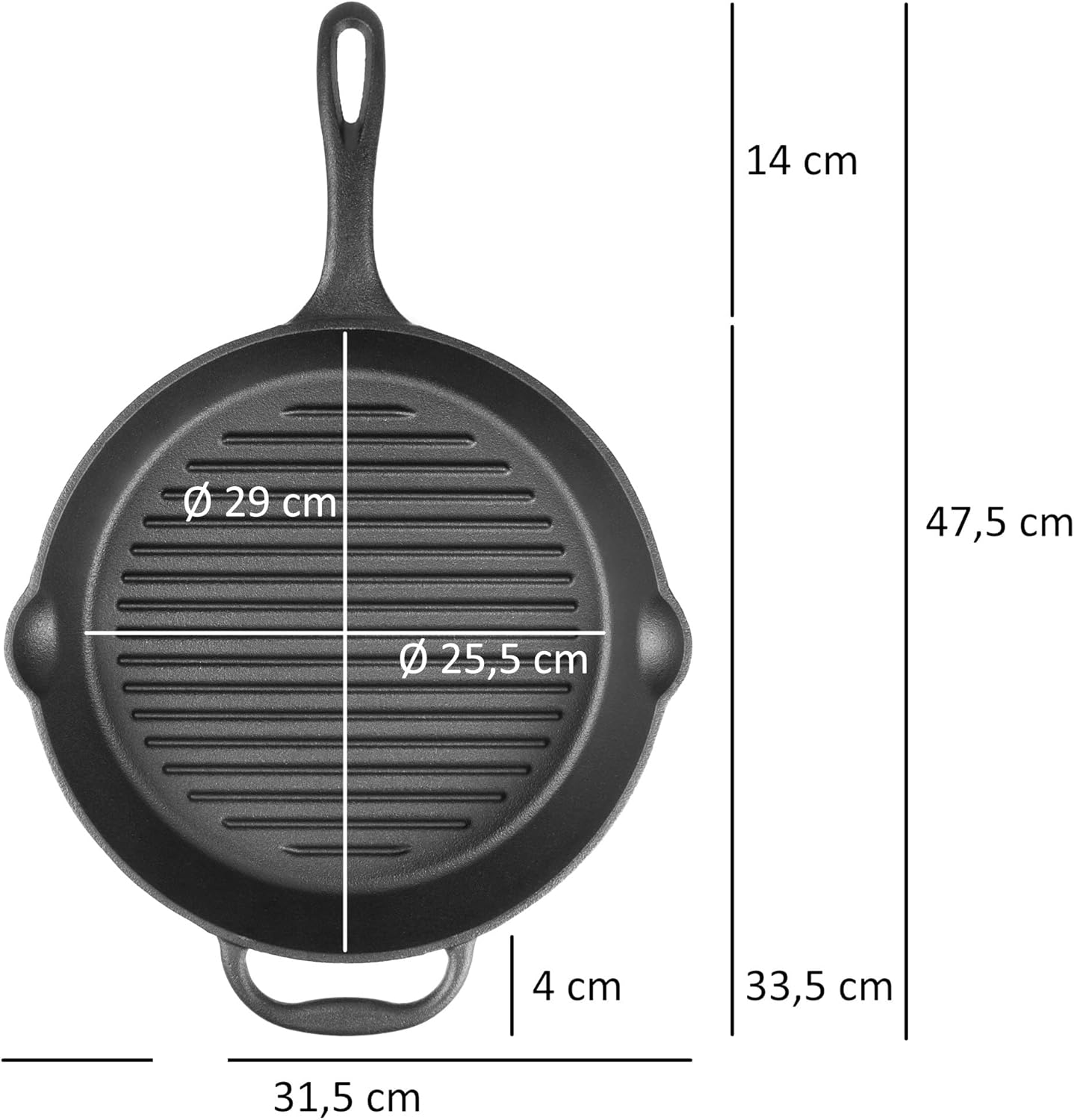 Gusseisen Grillpfanne mit Ausgiesser, Ø 29 cm