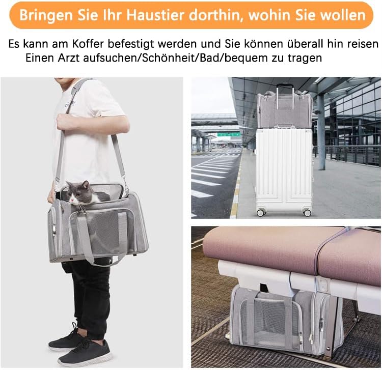 Faltbare Haustier Transporttasche bis 5kg, 43 x 28 x 28cm, Grau