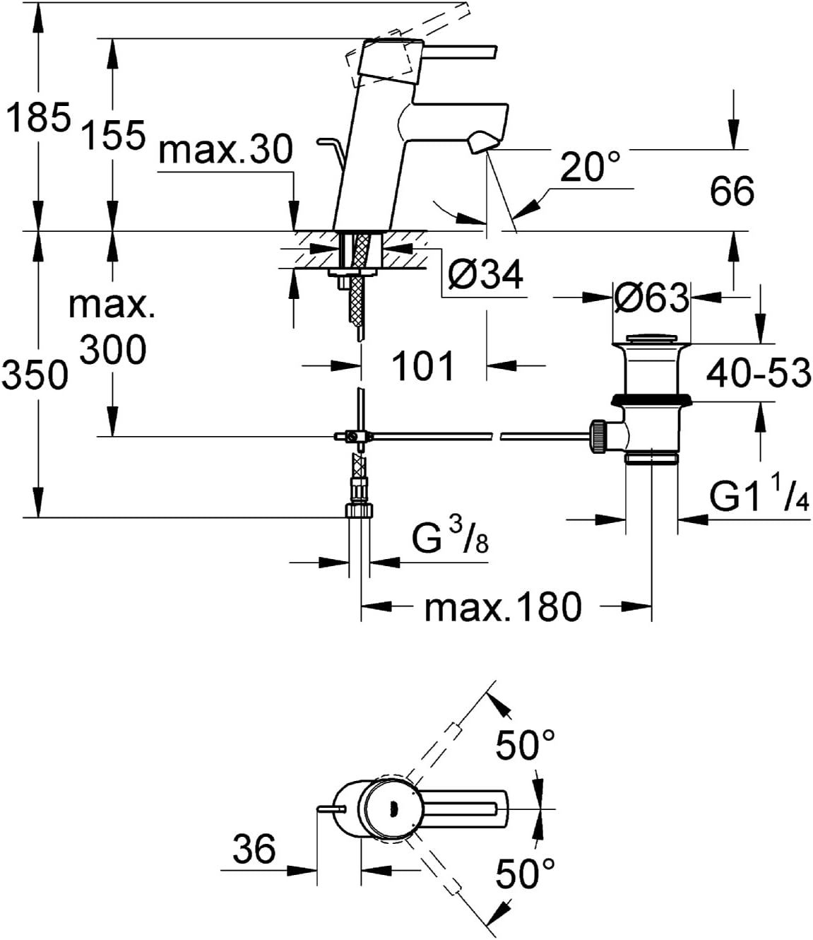 Concetto - Einhand-Waschtischbatterie, S zugstange