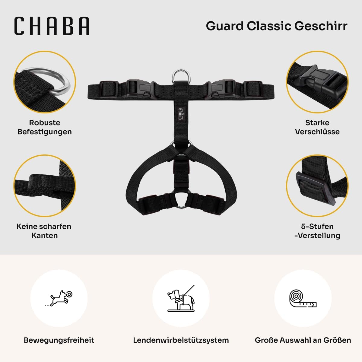 Guard Classic Hundegeschirr, XL Schwarz