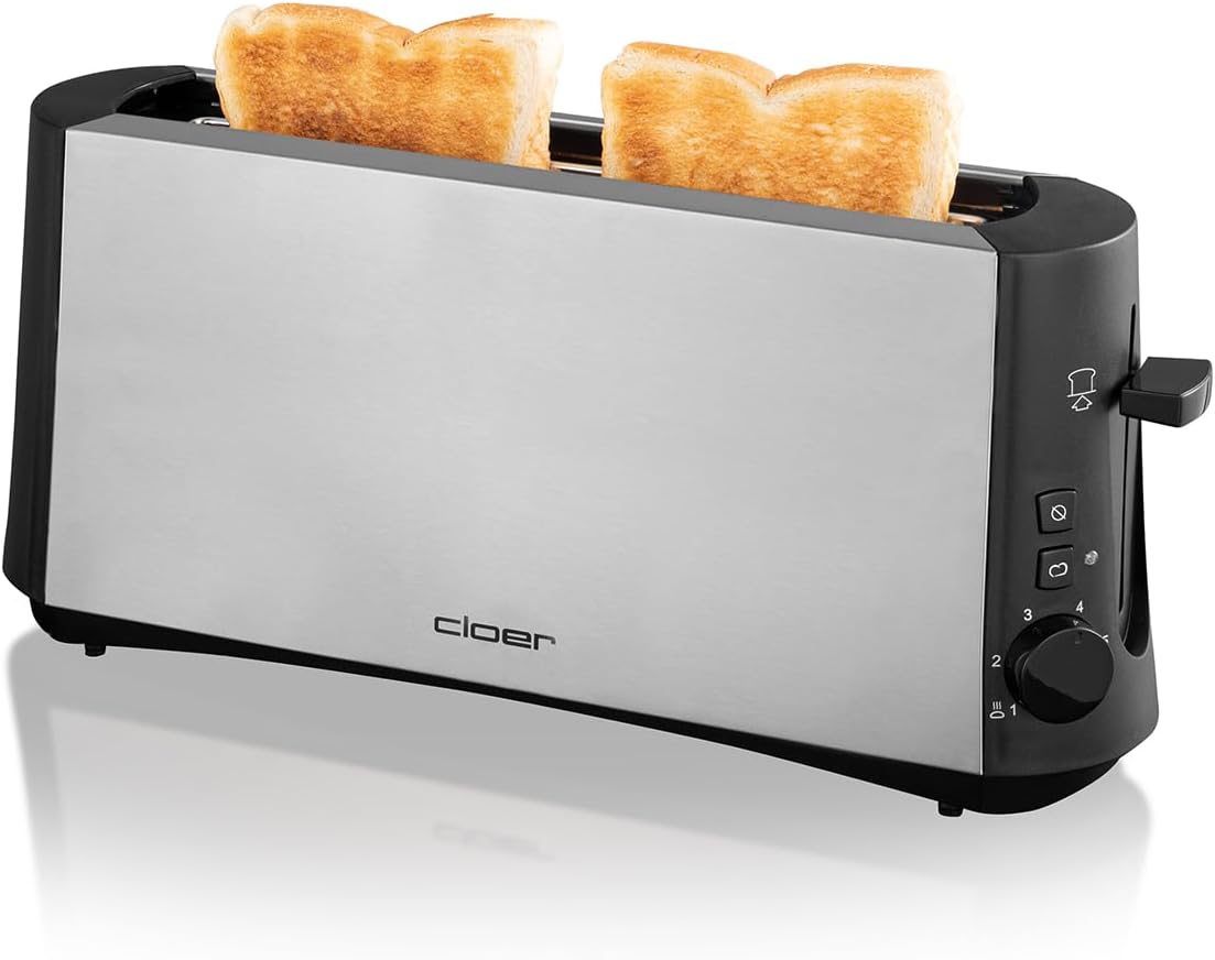 Langschlitztoaster für 2 Scheiben, Edelstahlgehäuse 2 Scheiben Langschlitz Single
