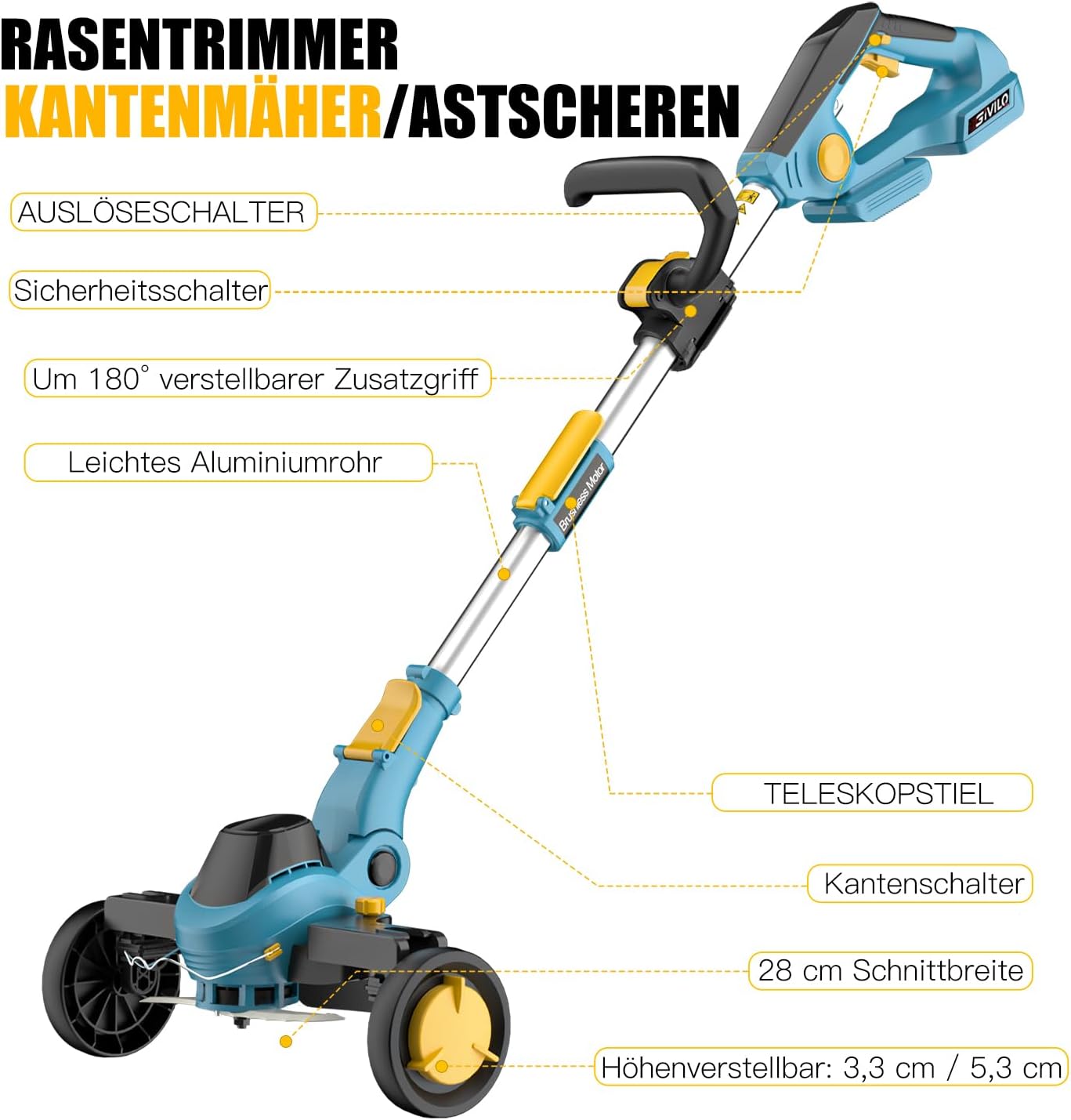 Akku-Rasentrimmer Set, Blau