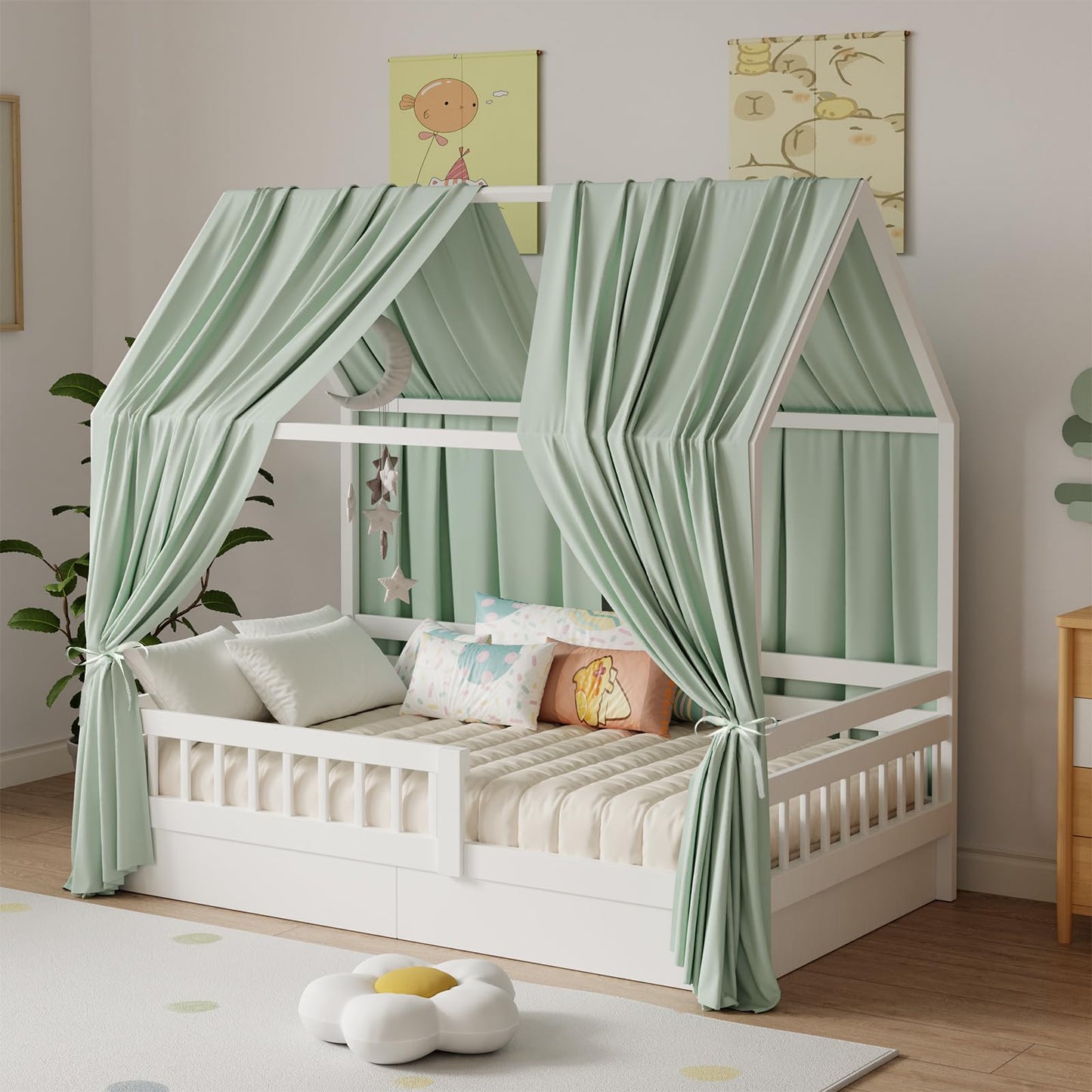 2er-Betthimmel-Set für Hausbett, H270 x B67 cm (2er Pack) Grün
