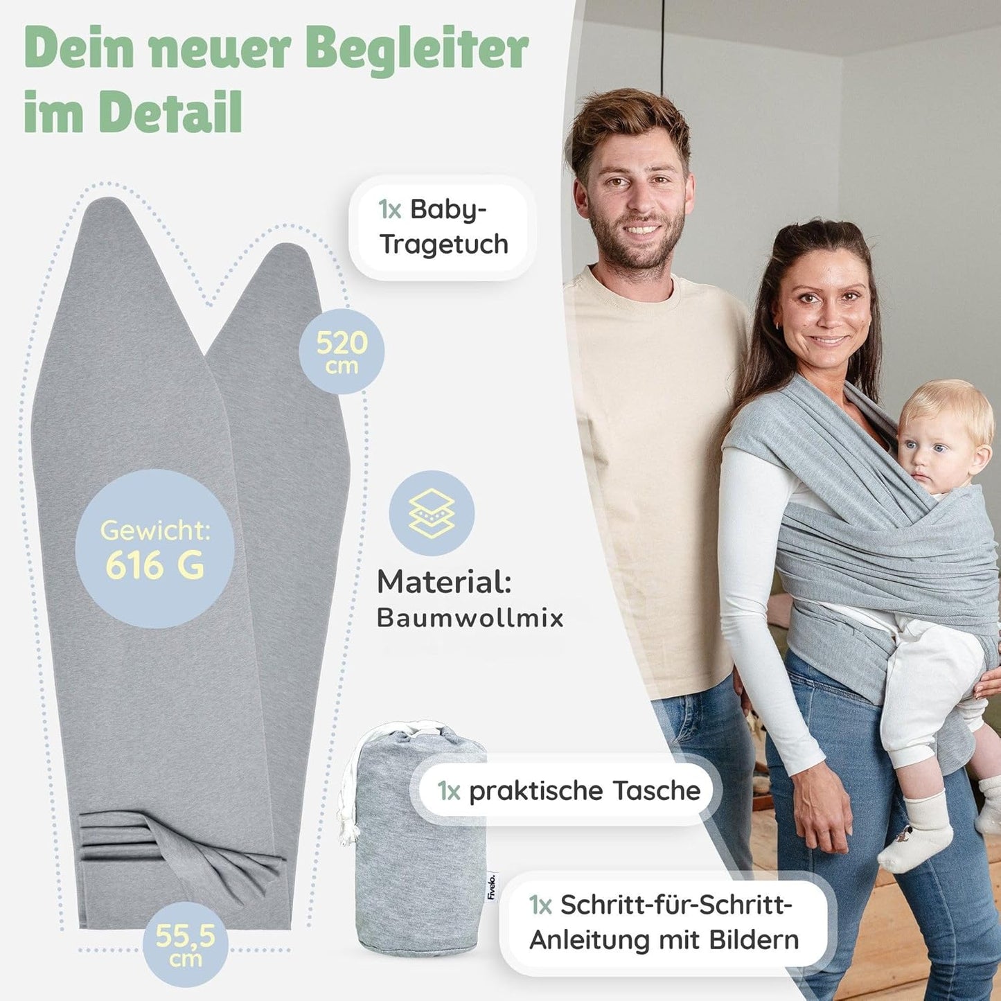 Elastisches Babytragetuch, Grau