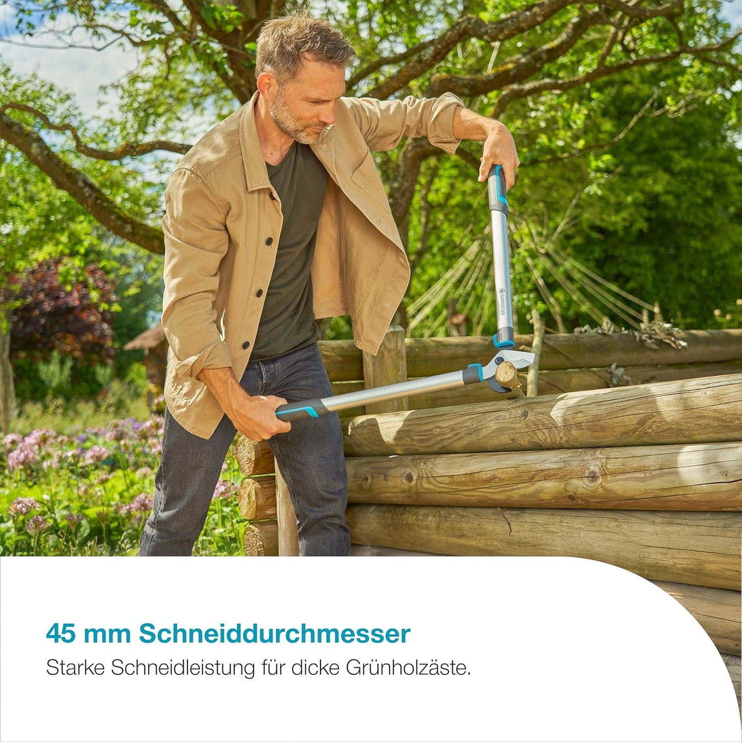 Astschere EasyCut L (grau/türkis, 50cm), Länge 68cm Frisches Holz Ast Ø 4,5cm