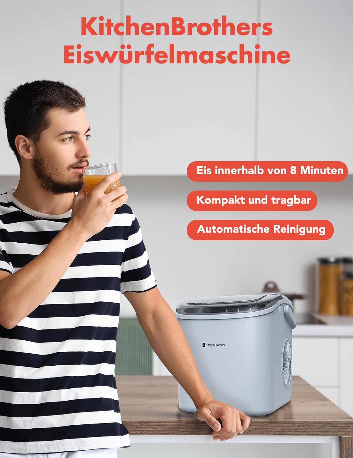 Eiswürfelmaschine LifeGoods für Crushed Ice und Würfel, Weiß