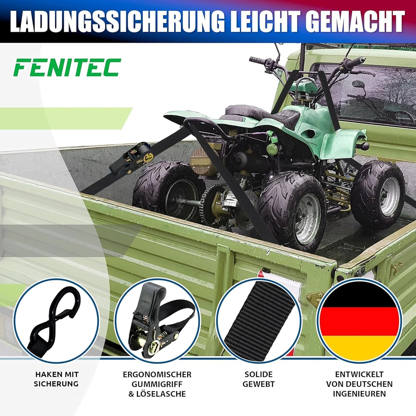 Spanngurte mit Ratsche & Haken, Schwarz 2000 KG