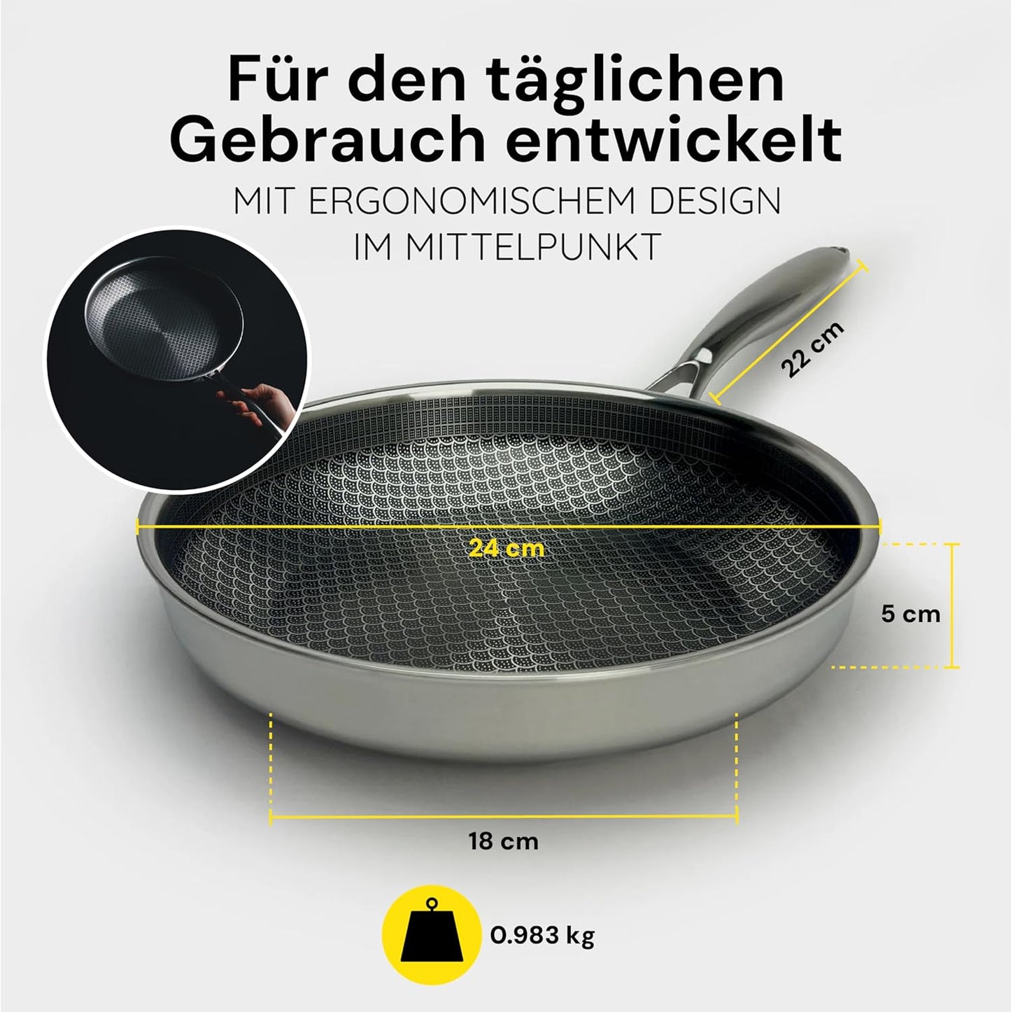 Keramik Antihaftpfanne 24 cm, kratzfest & backofenfest, Pfanne 24 cm