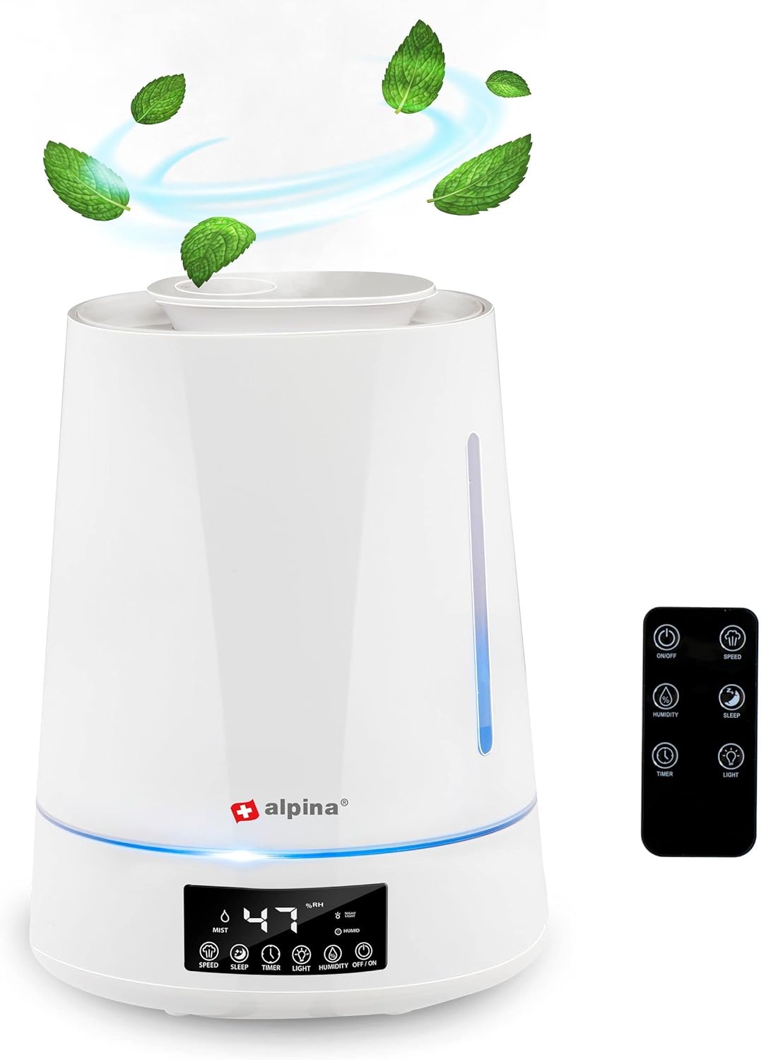 Jung Alpina Luftbefeuchter mit Aroma Diffuser und Fernbedienung, Weiss