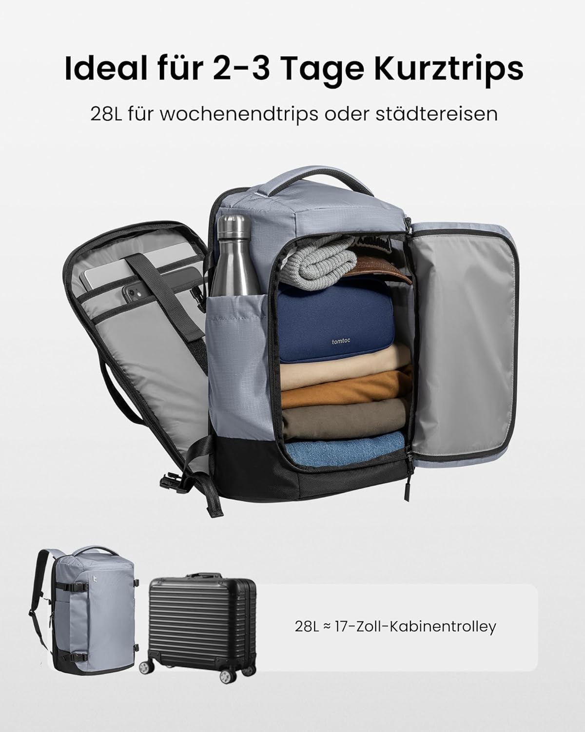TSA-freundlicher Reiserucksack, 28 Liter Grau-ripstop