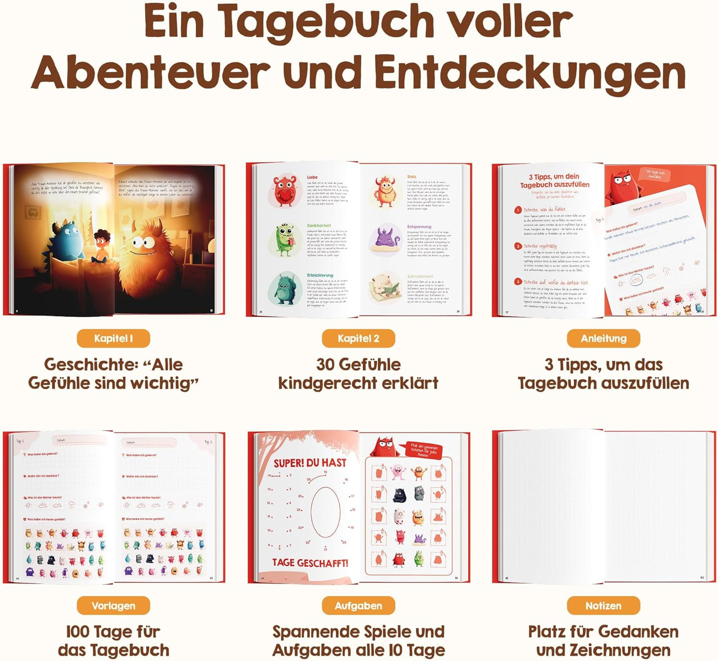 Gefühlstagebuch für Kinder mit Spielen, rot