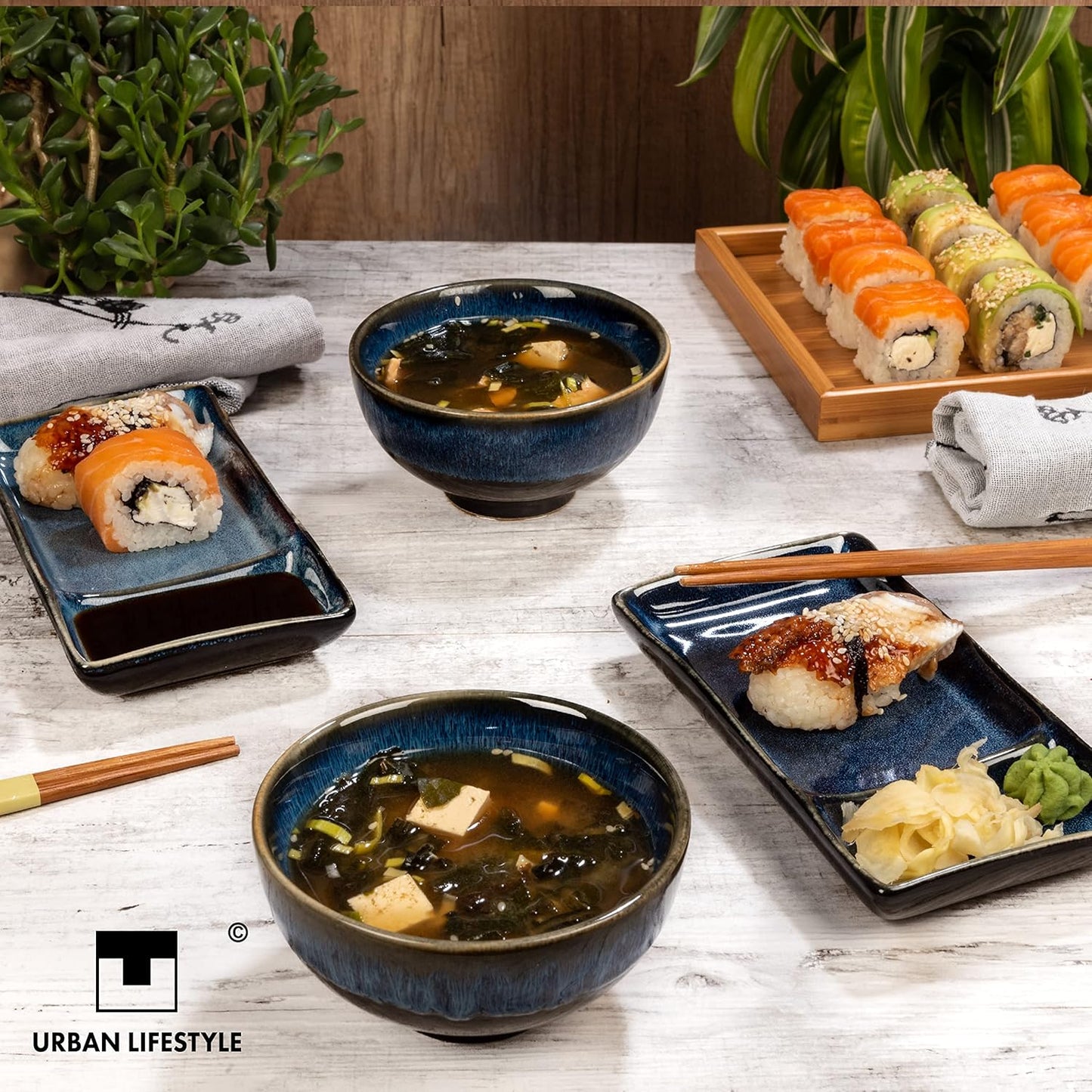 6-teiliges Sushi-Geschirr-Set für 2 Personen, Marinblau
