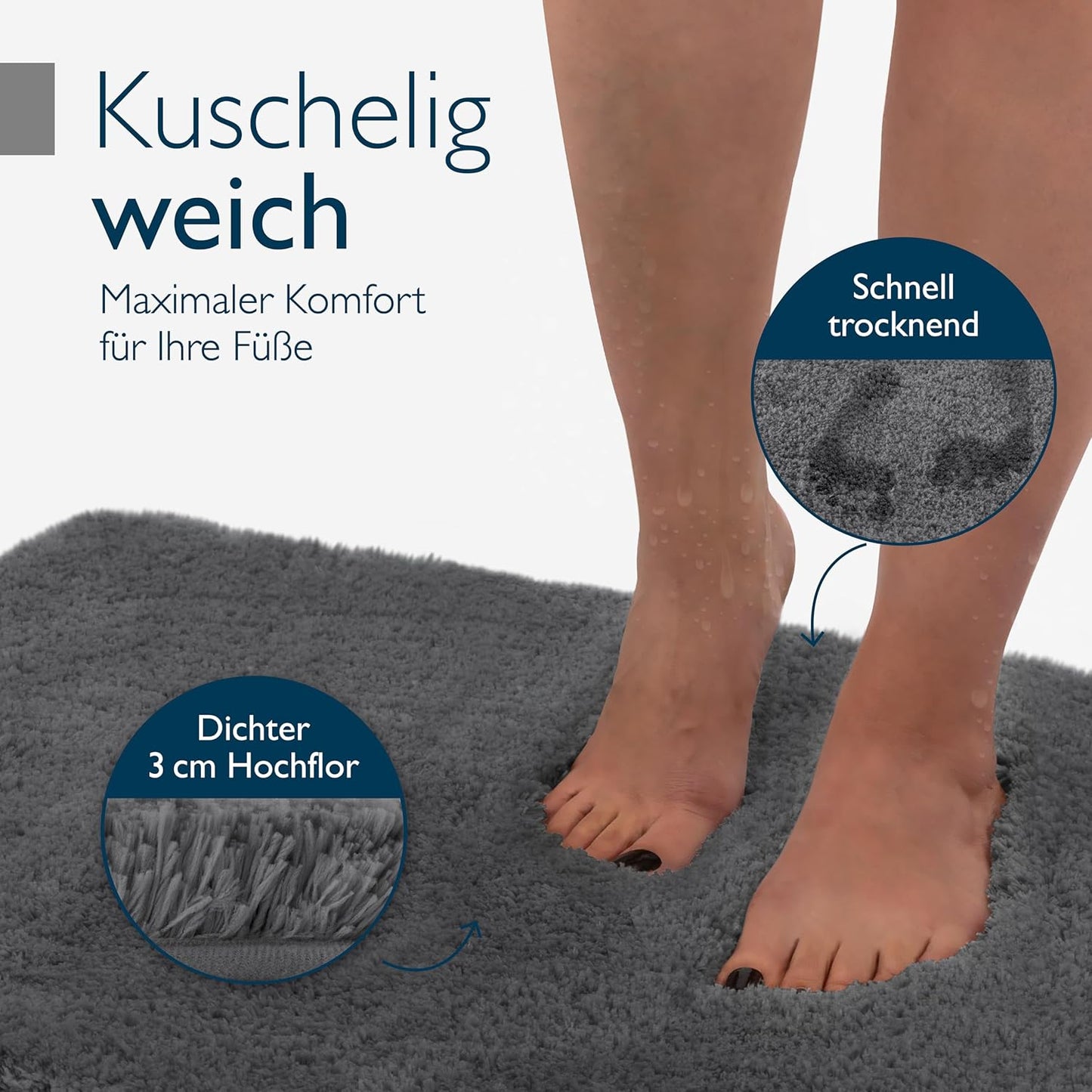 Rutschfeste Badematte, Fussbodenheizung geeignet, 70 x 120 cm, 70 x 120 cm Anthrazit