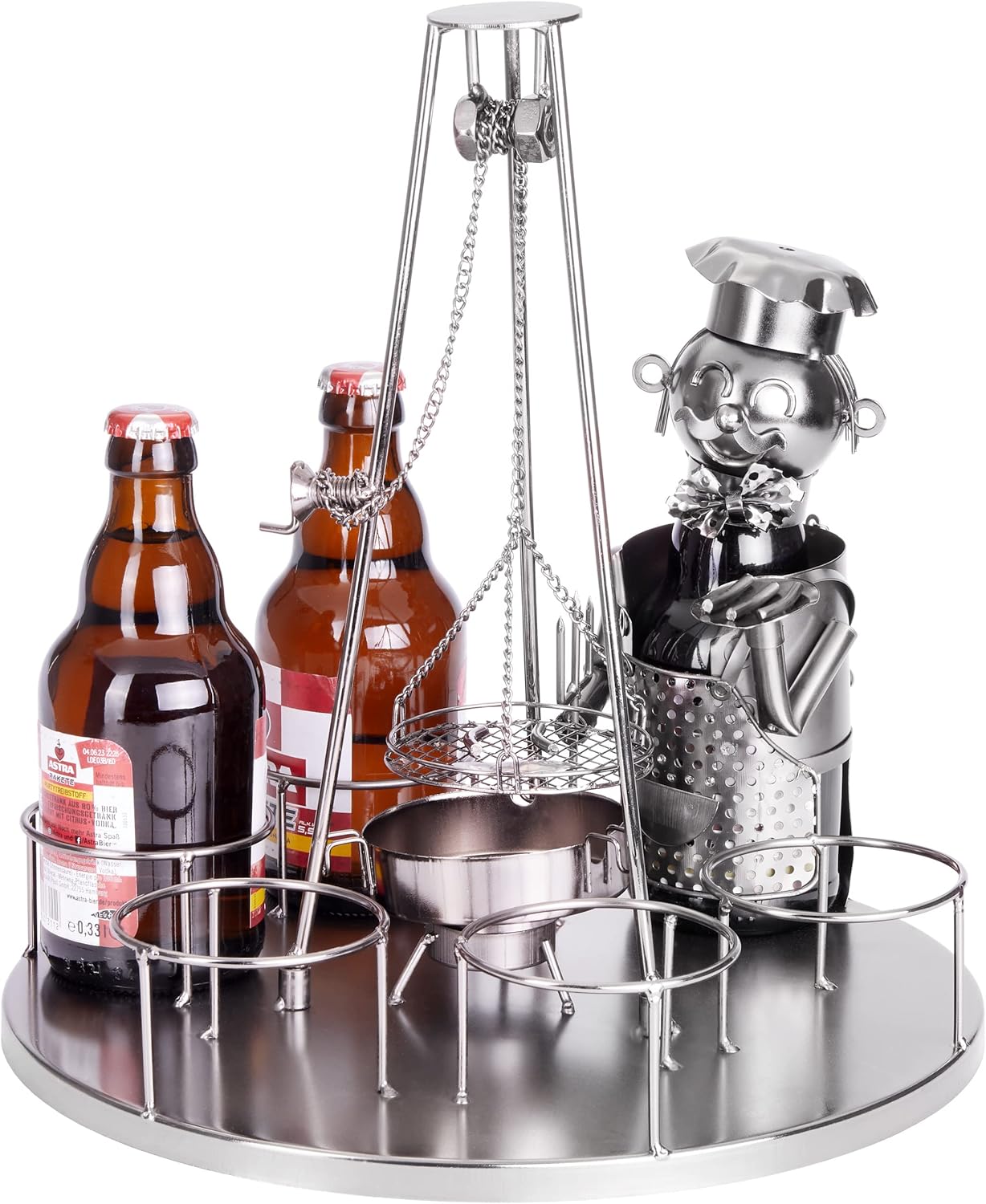 Flaschenhalter Skulptur Grillmeister mit Schwenkgrill
