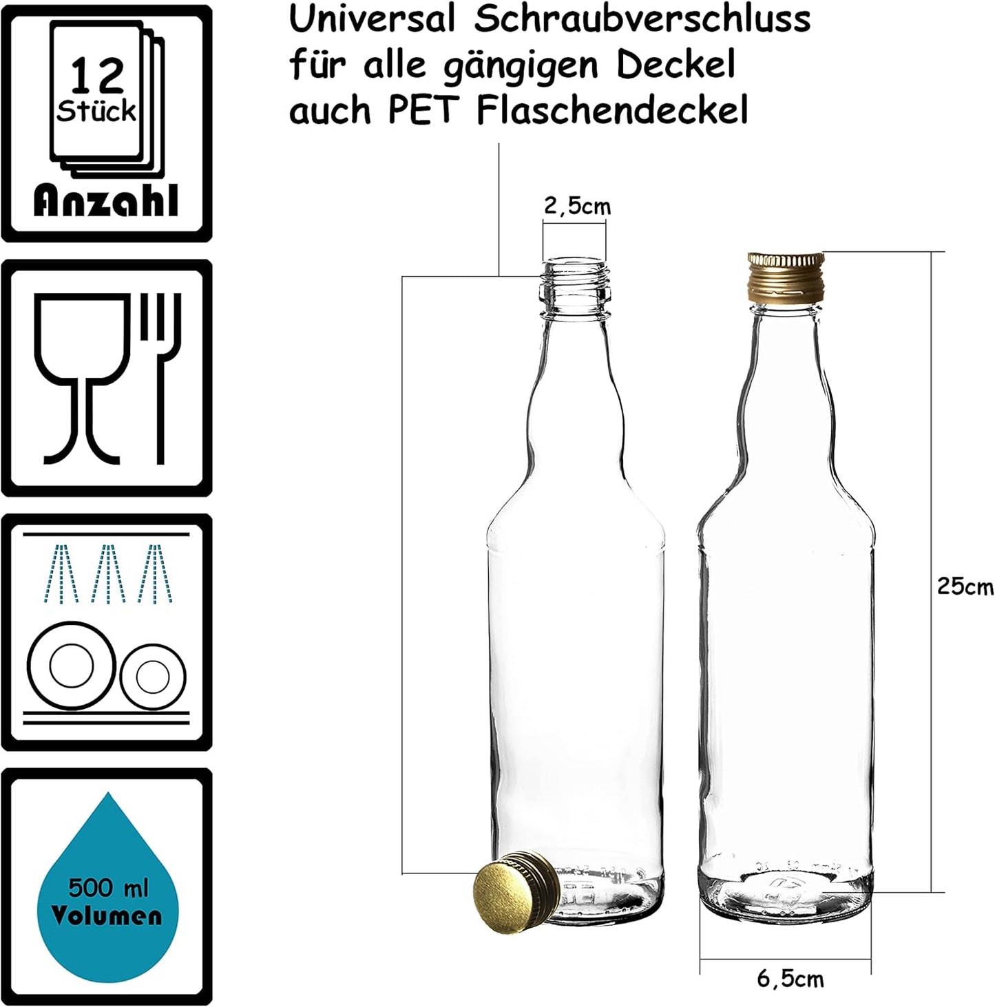 Glasflaschen-Set mit Schraubverschluss, 12 Flaschen
