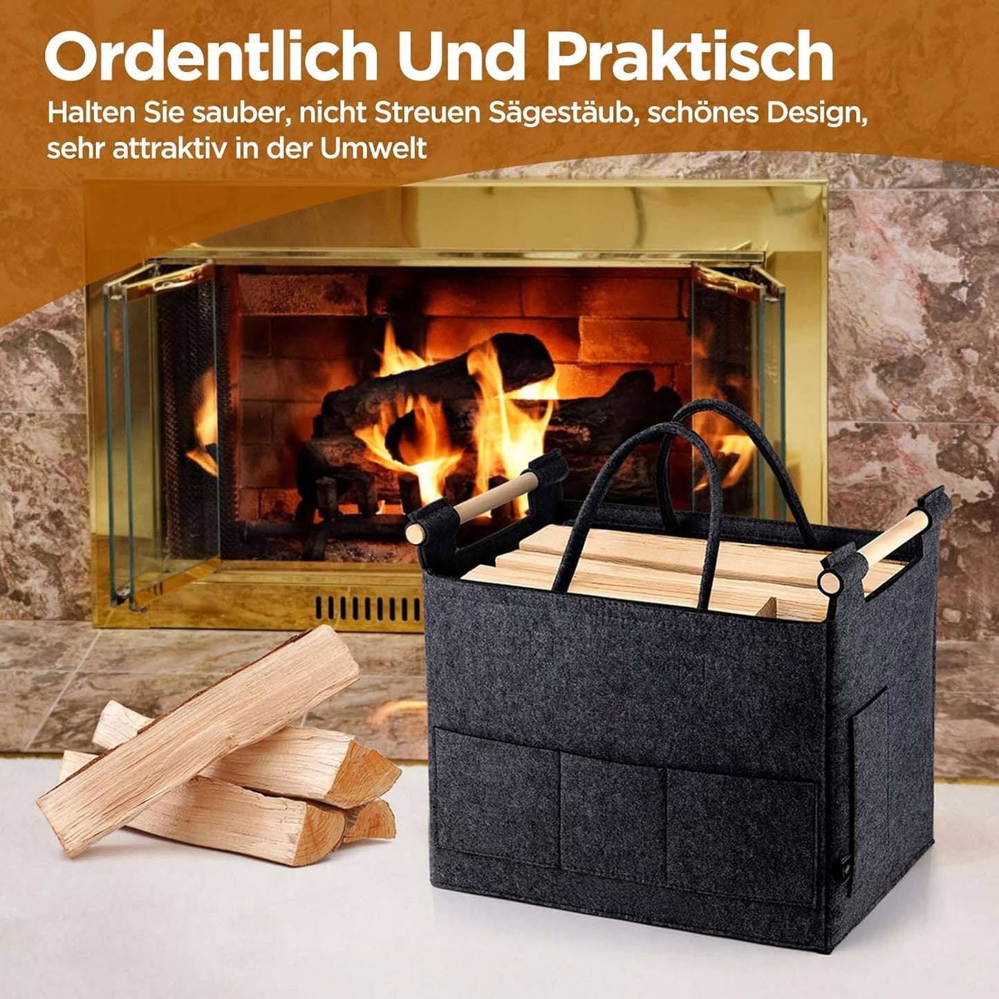 Filzkorb für Kaminholz, (Dunkelgrau)