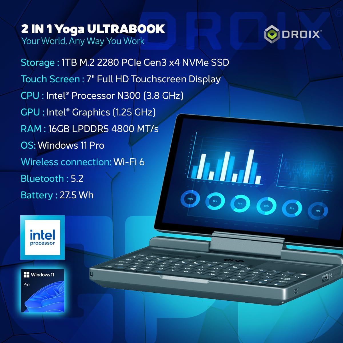 MicroPC 2 Mini-Laptop mit 7-Zoll-Display, N300 - 1TB