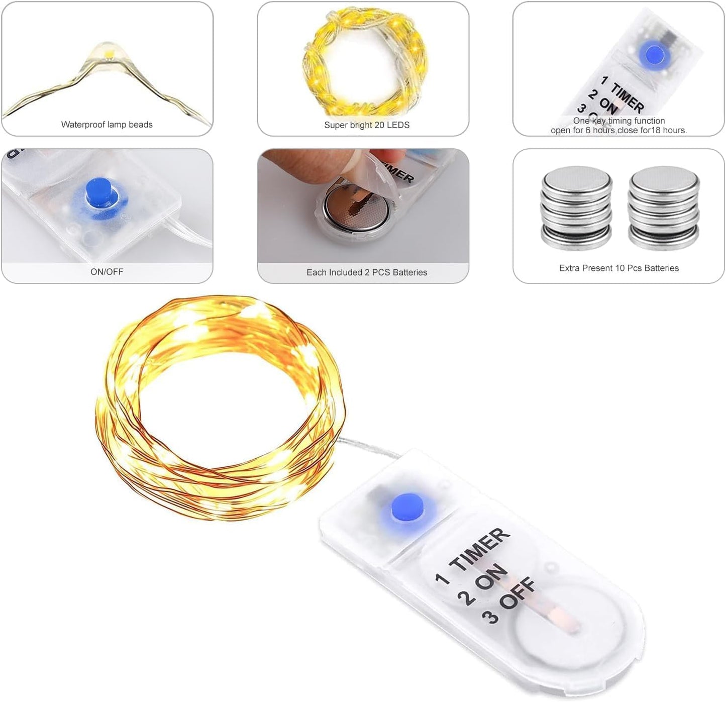 LED Lichterkette mit Timer, 16 Stück, Warmweiss 16