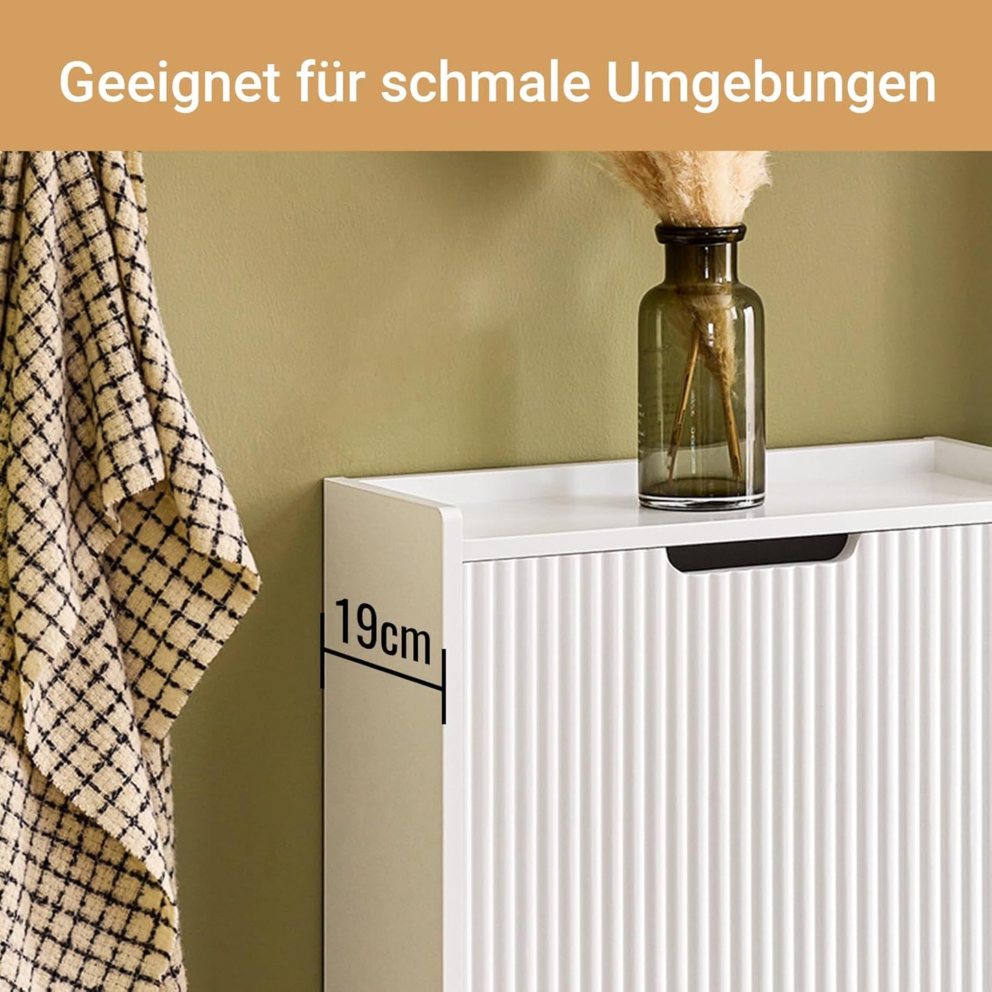 Schuhschrank mit 2 Klappen, platzsparend, Weiss 2 Klappen - 50 cm (W) x 19 cm (D) x 90 cm (H)