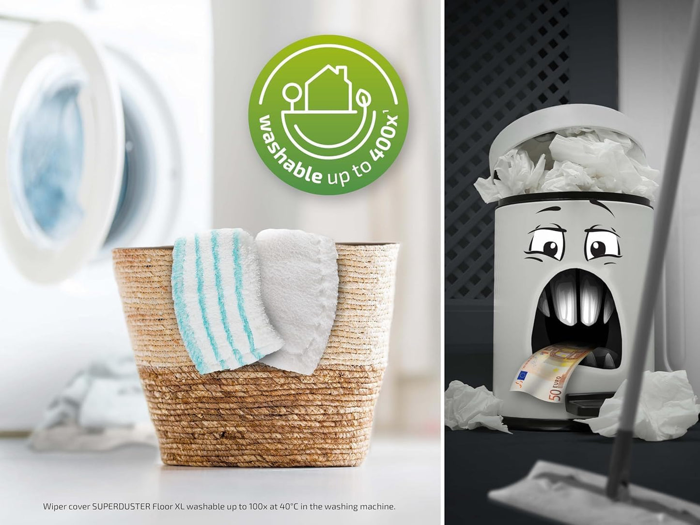 Bodenwischer Profi XL mit Mikrofaser und Staubmop, Allrounder + Trockenreinigung (Superduster) Eco Verpackung