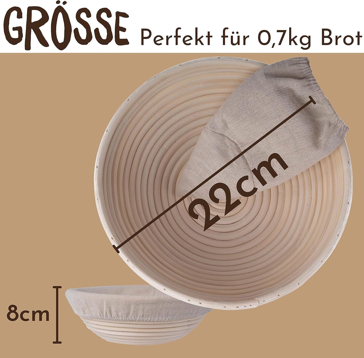 Gärkörbchen mit Teigschaber, Rund 22 cm
