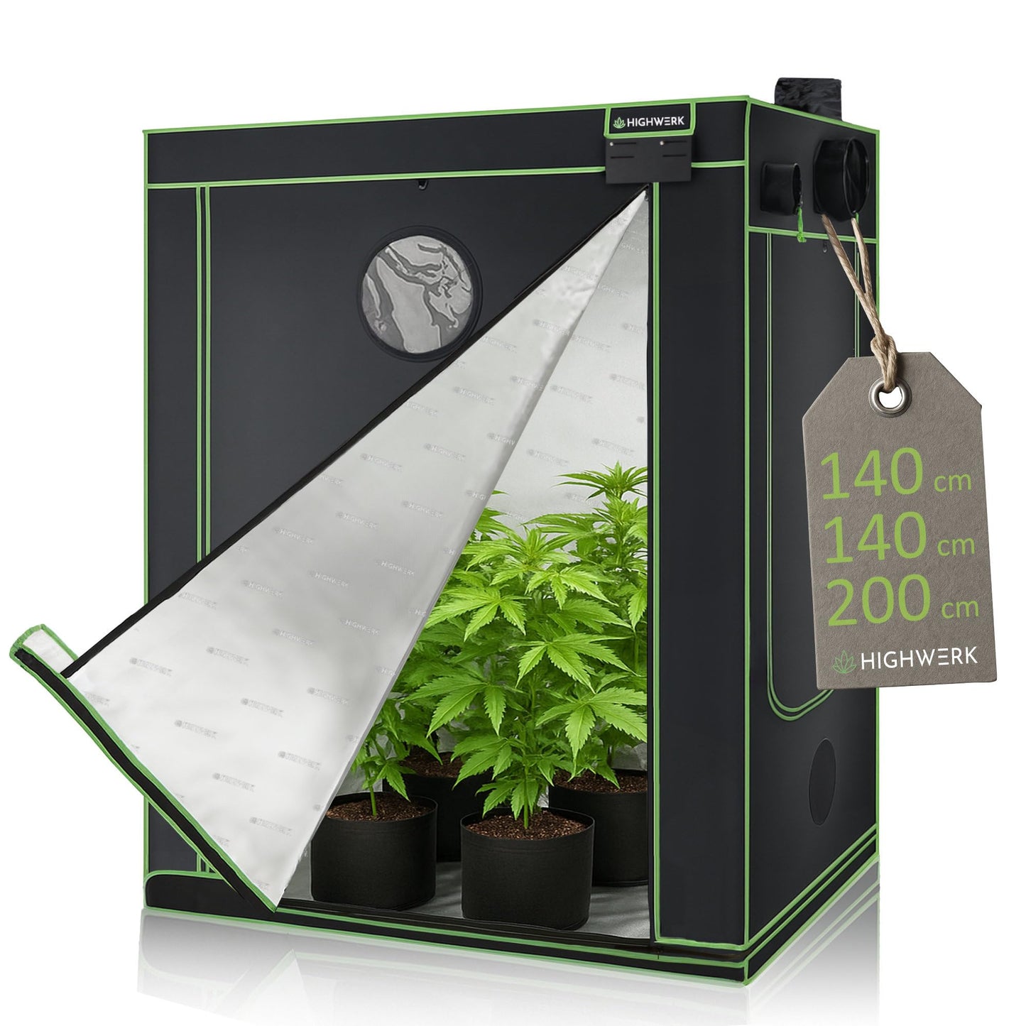 Indoor Growzelt mit 2-Wege-Zipper, 140x140x200cm