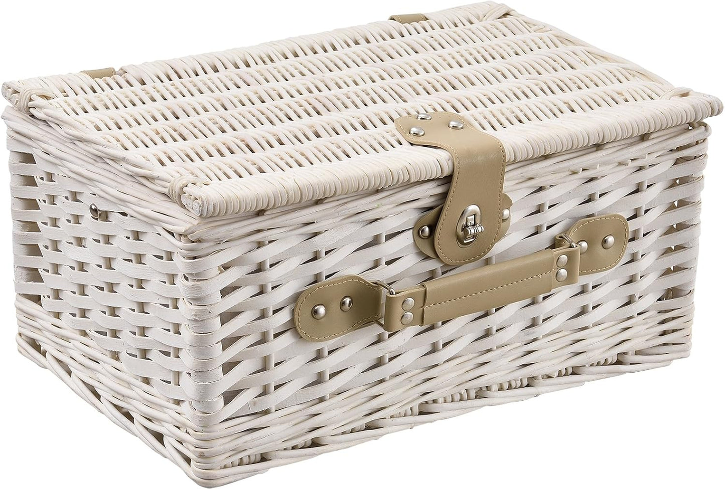 Picknickkorb-Set für 4 Personen mit Kühltasche, Weiss|40 x 28 x 19 cm