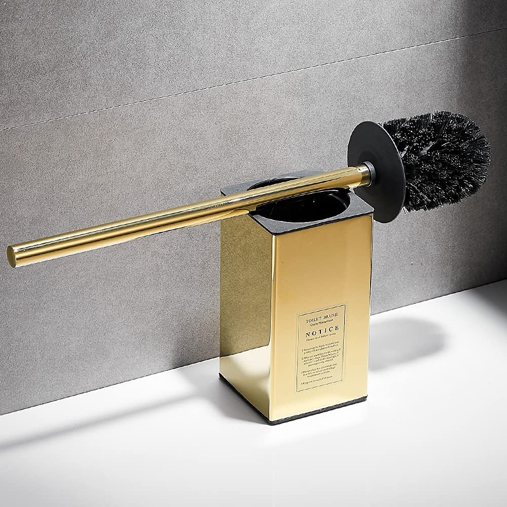 Toilettenbürste mit Halterung, Quadratischer Stand Toilettenbürste Edelstahl Gold