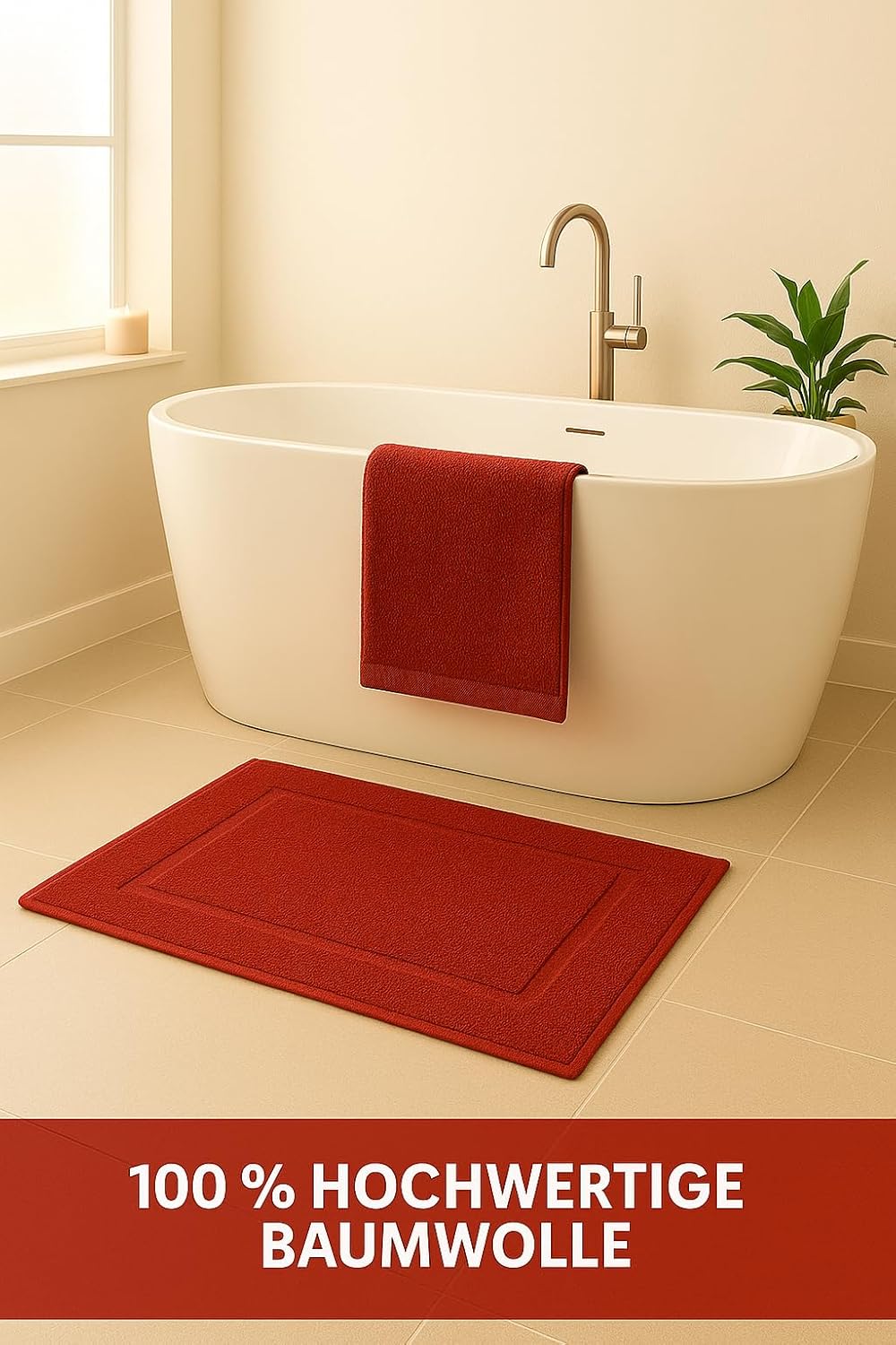 2er-Set Badematten, 50x70 cm, 2x Badvorleger Rot