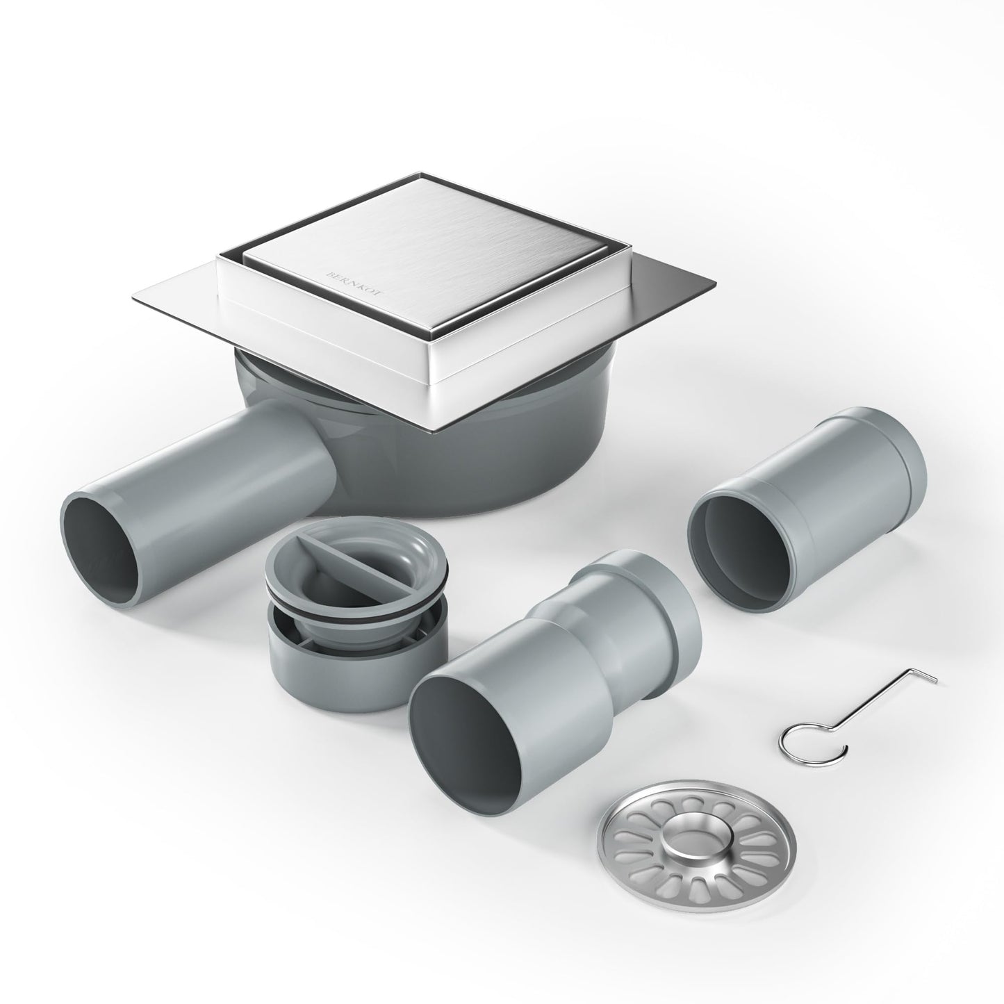 Befliesbare Duschrinne mit 360° Siphon und Haarsieb, Silber 10cm