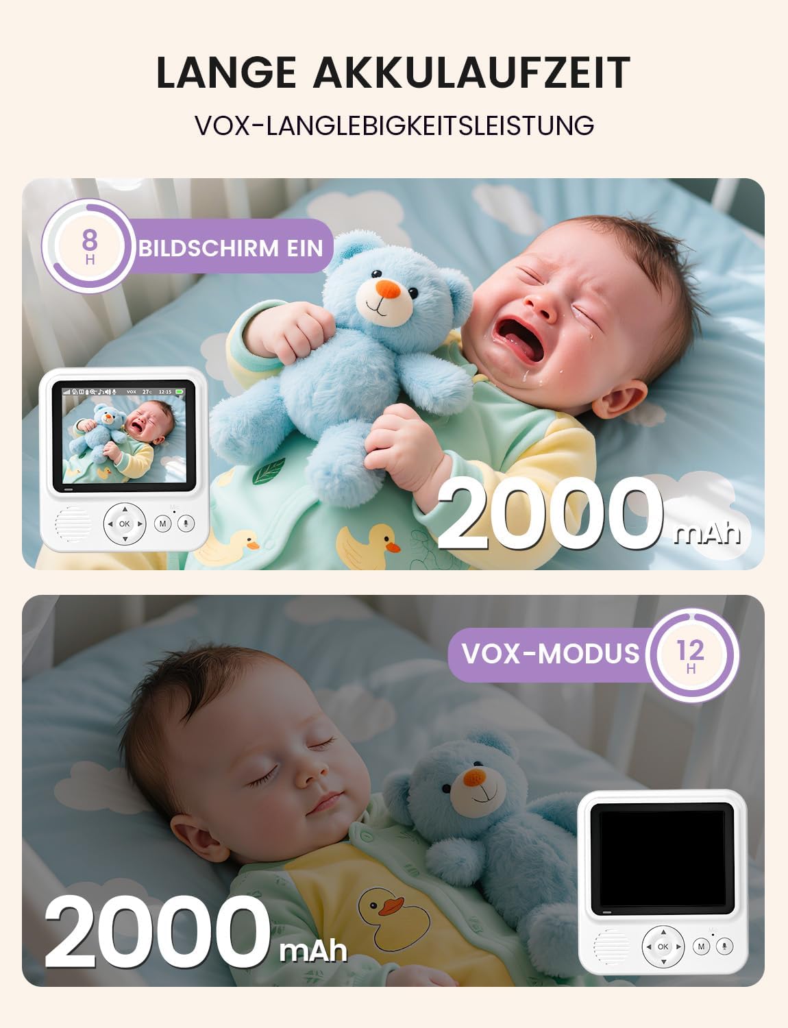 Babyphone mit Kamera und 2-Wege-Audio, 2.8 Zoll