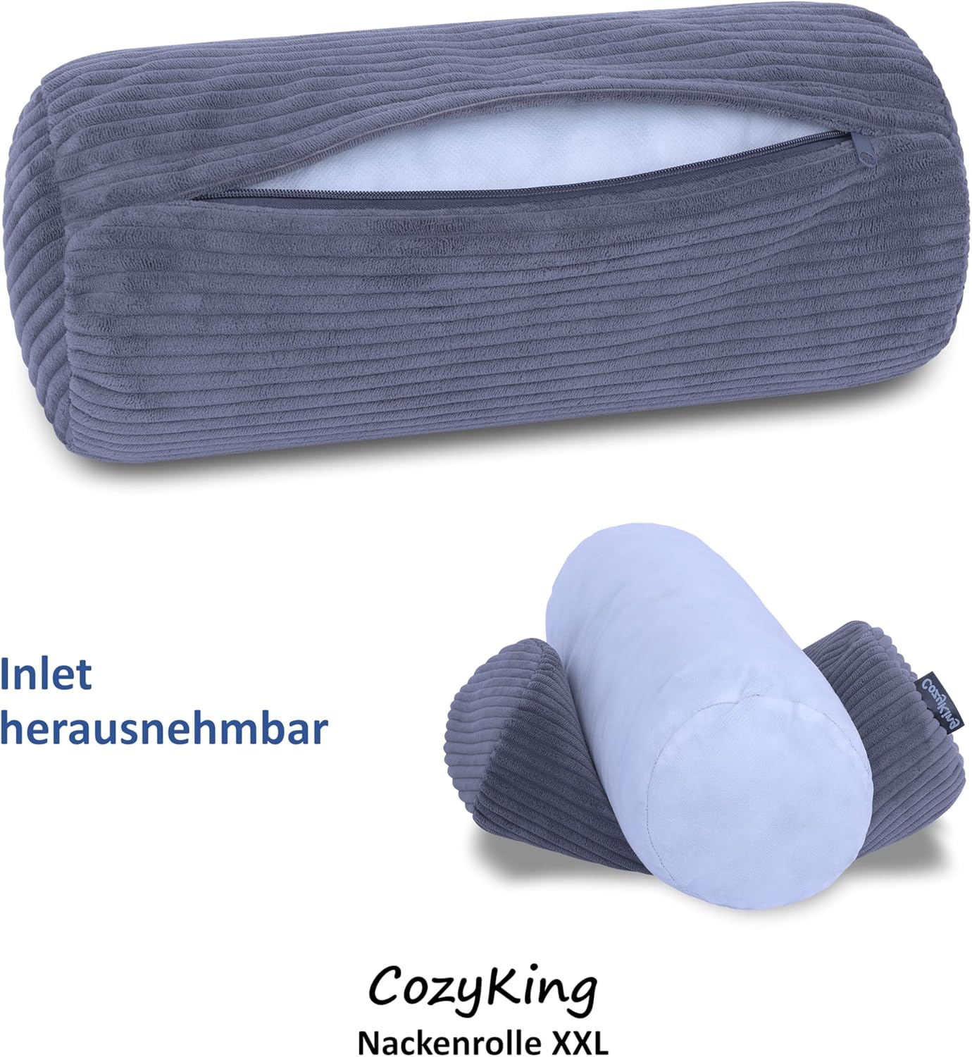 Nackenrolle in Cord Optik, Cord Grau 15 x 70 cm