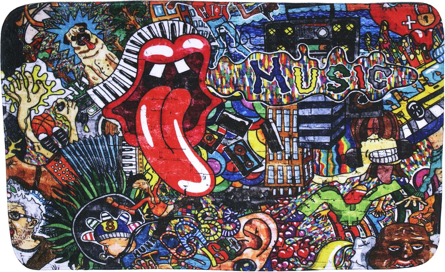Rutschfester Badteppich, waschbar und weich, Graffiti 70 x 110 cm (Rechteckig)