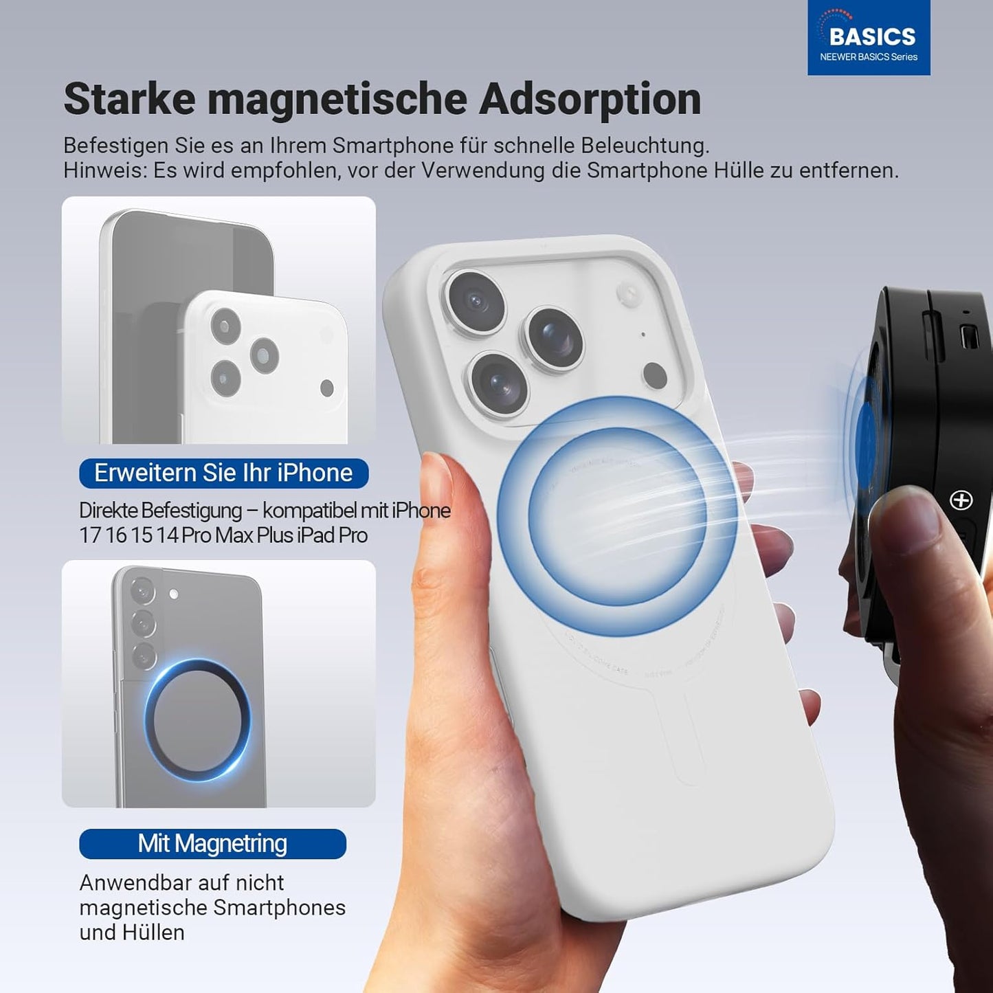 Magnetisches Selfie-Licht, NL45B Schwarz