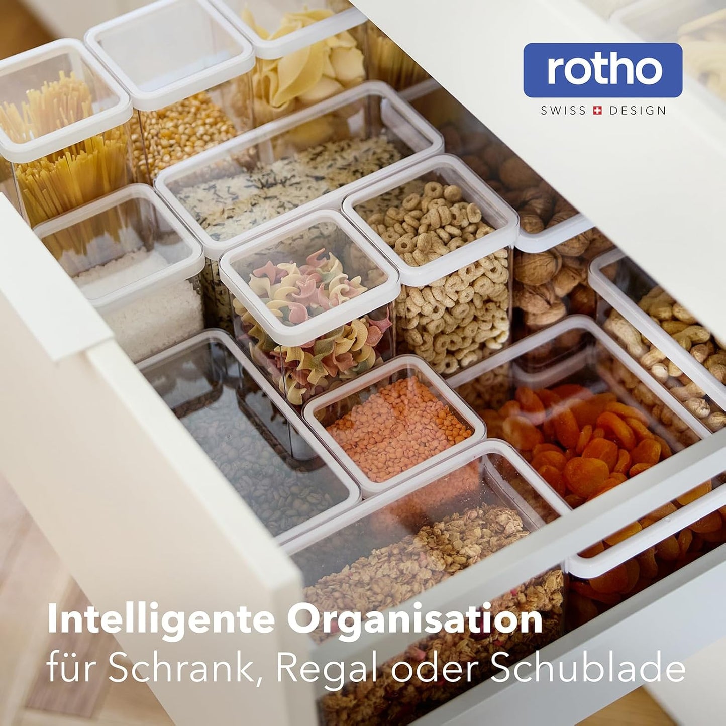12-teiliges Vorratsdosen-Set mit Deckel, stapelbar, spülmaschinenfest, Loft Serie, 40 x 21.5 cm Transparent/Weiss