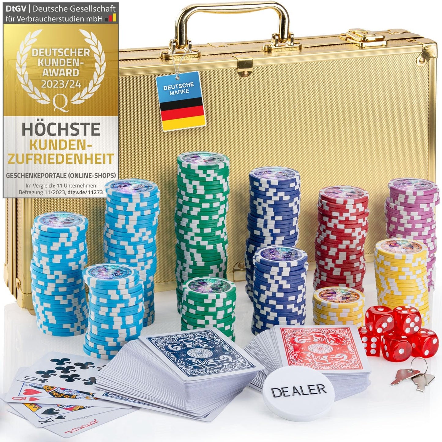 Pokerkoffer-Set, Gold 300 Chips