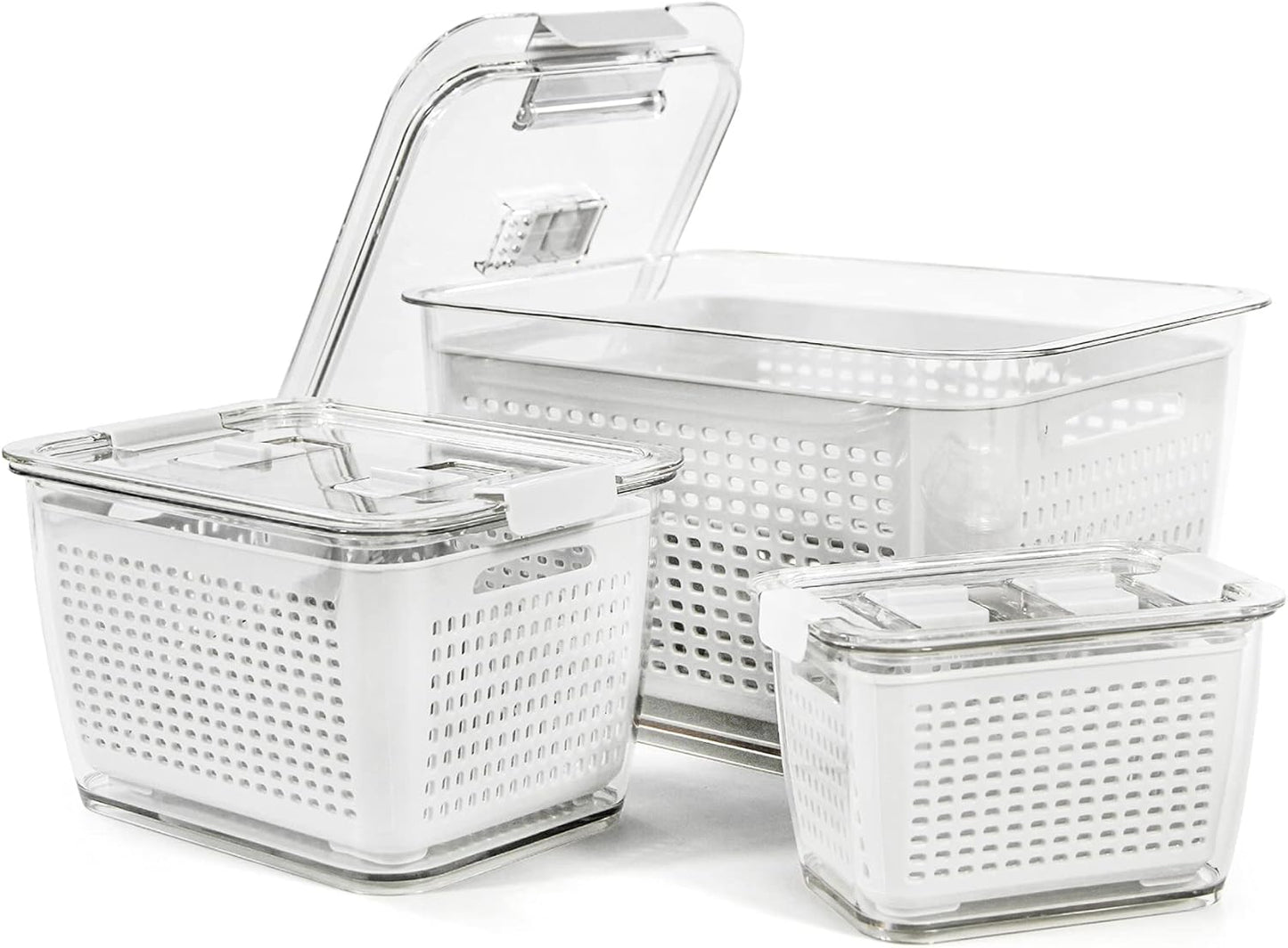 Frischhaltedosen Kühlschrank-Organizer Set, Weiß,3er Set,0.5L+1.7L+4.5L
