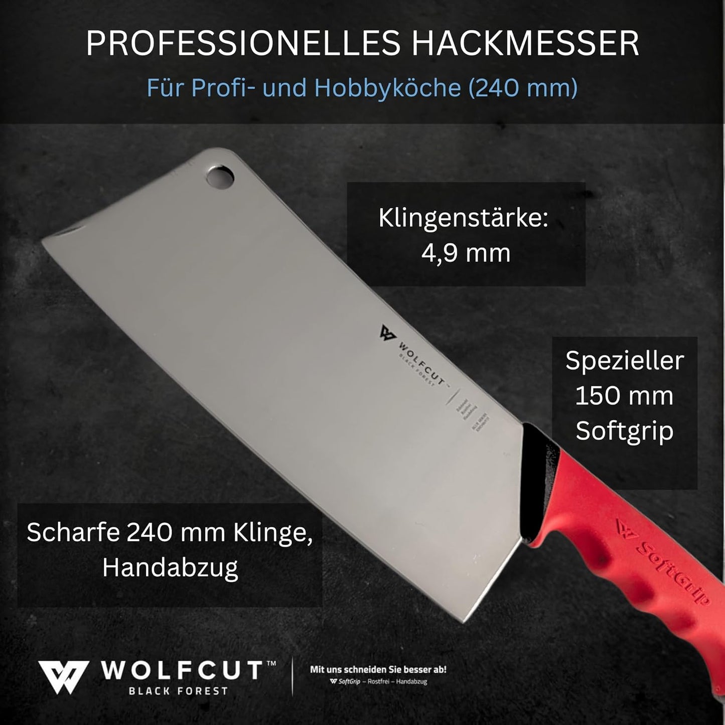 Hackmesser Red Serie, 24 cm Klinge, rutschfester Griff