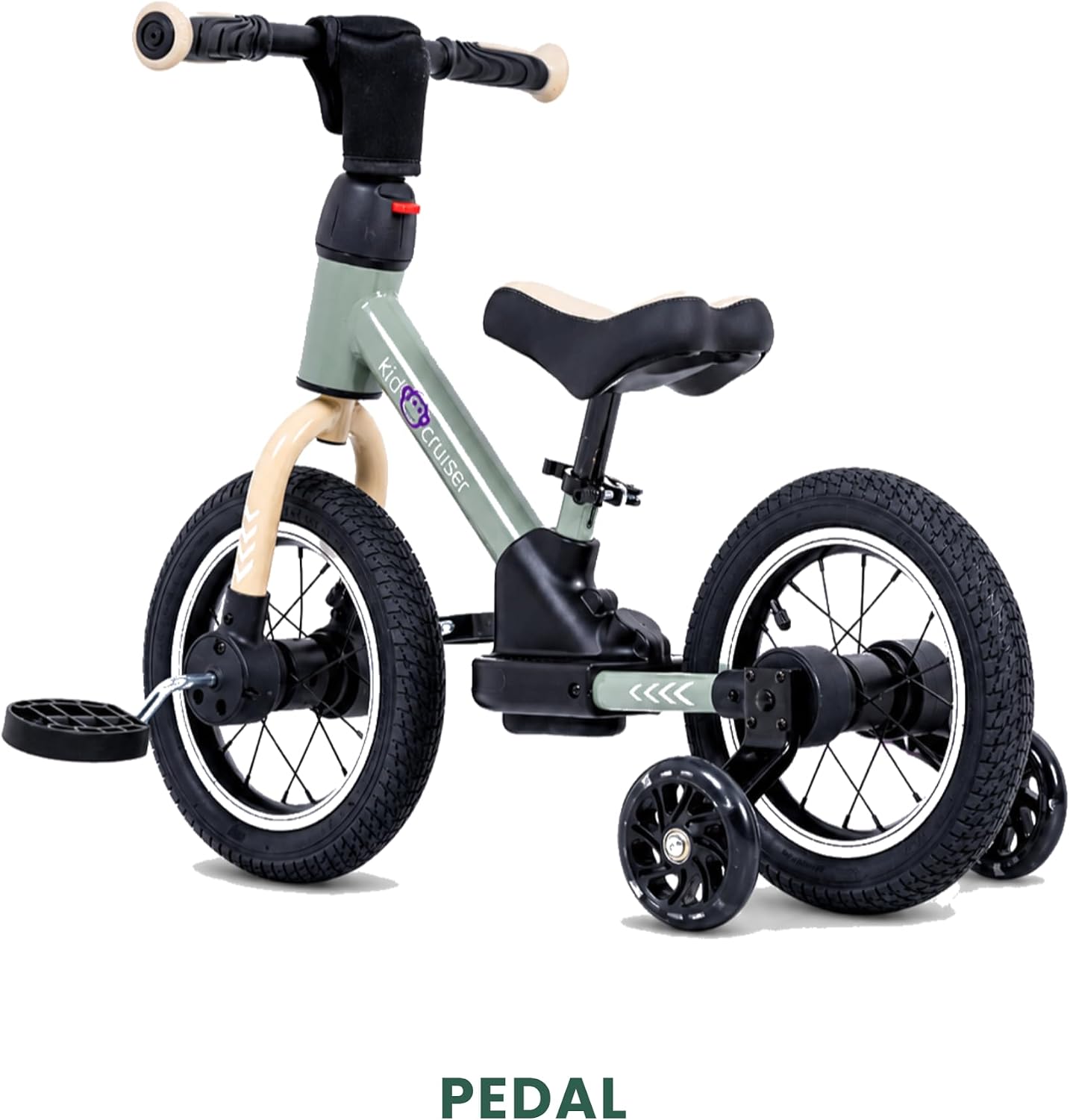 3in1 Laufrad mit LED-Stützrädern und Pedalen, Sanftes Grün