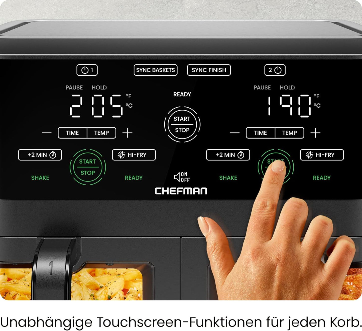 Heissluftfritteuse mit Easy-View-Fenster, Black 5,6L Doppelkorb