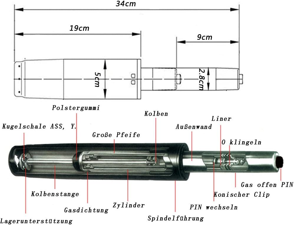Gasdruckfeder für Bürostuhl, 190 Schwarz