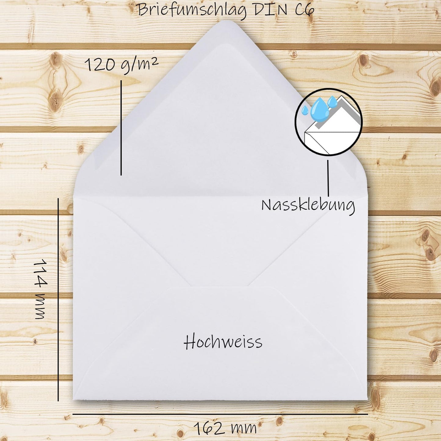 Briefumschläge DIN C6 (200 Stück), 200 Umschläge 10-Hochweiss