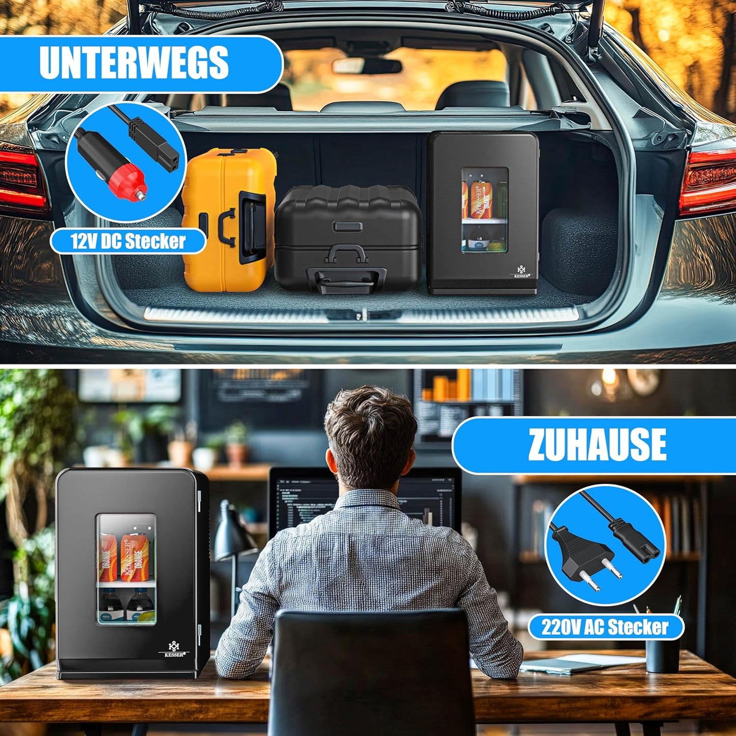 2in1 Mini Kühlschrank mit Kühl- und Heizfunktion, 15L Schwarz