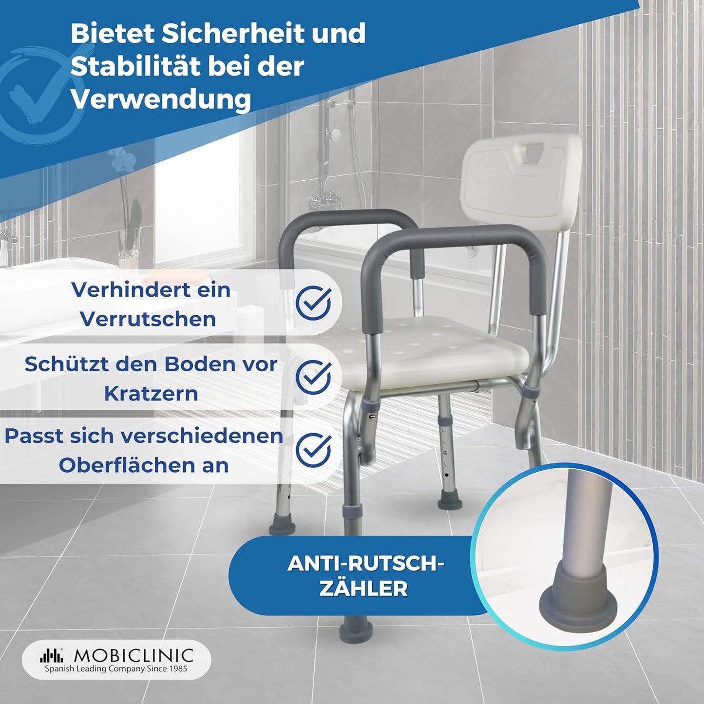 Höhenverstellbarer Duschstuhl mit Rückenlehne